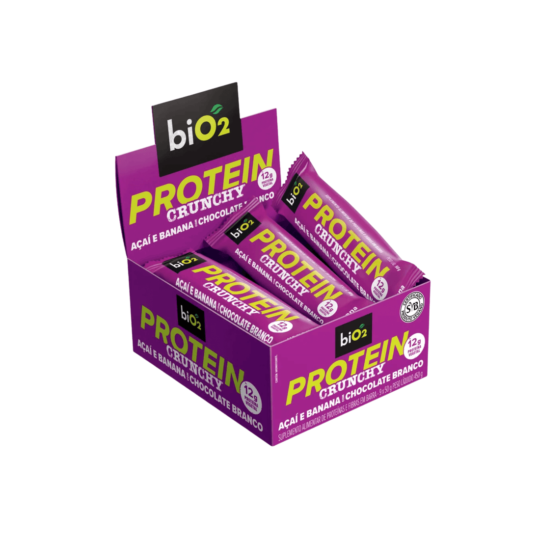 Protein Crunchy Açaí com Chocolate Branco 9x50g - biO2