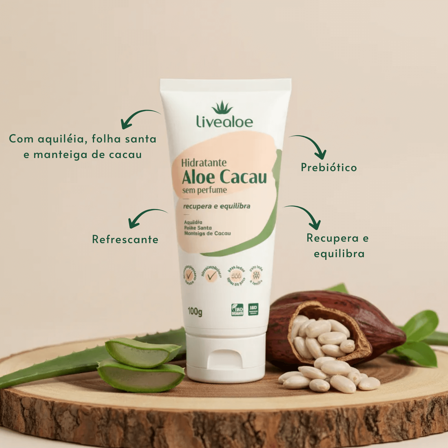 Hidratante Aloe Cacau Sem Perfume 100g - Livealoe
