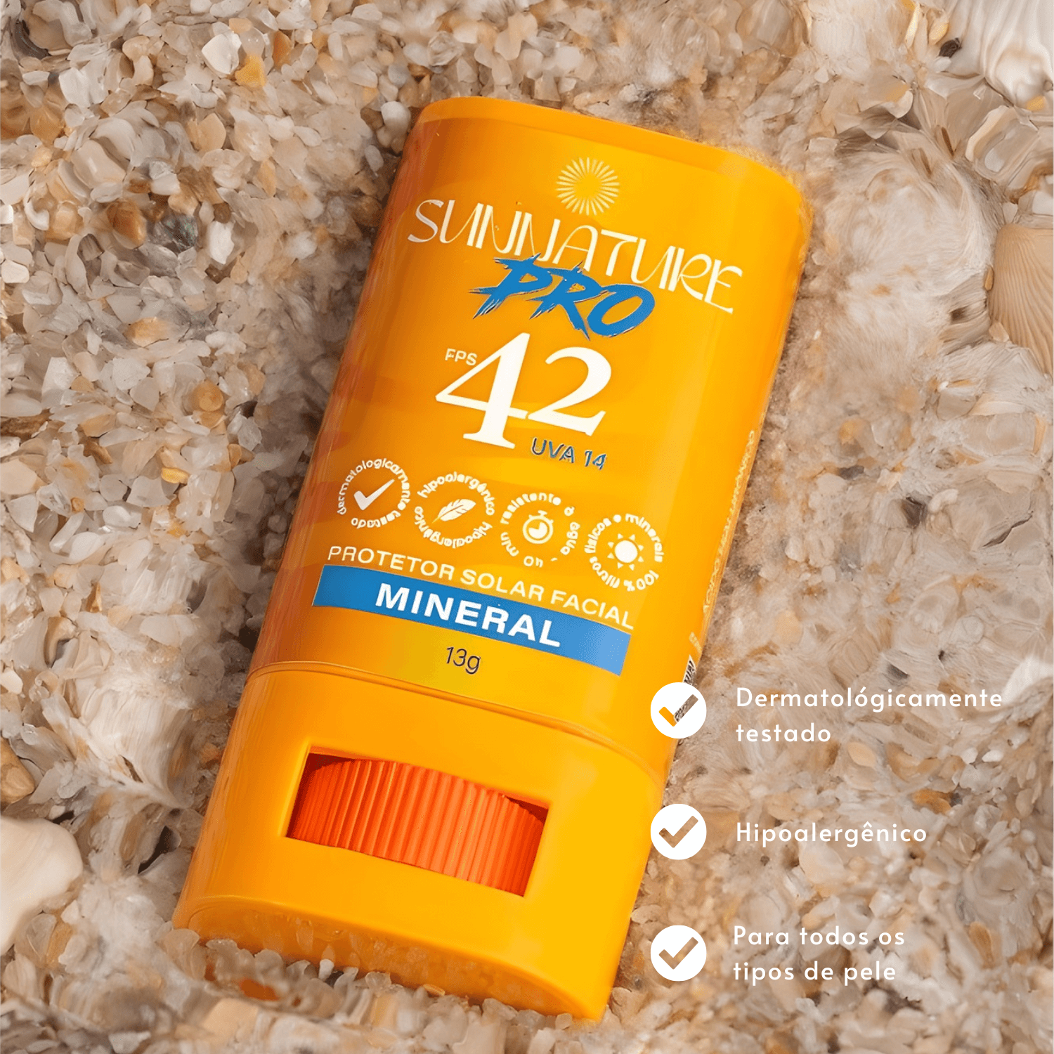 Protetor Solar Mineral em Bastão Sunnature Pro Fps 42 13g - BioBio