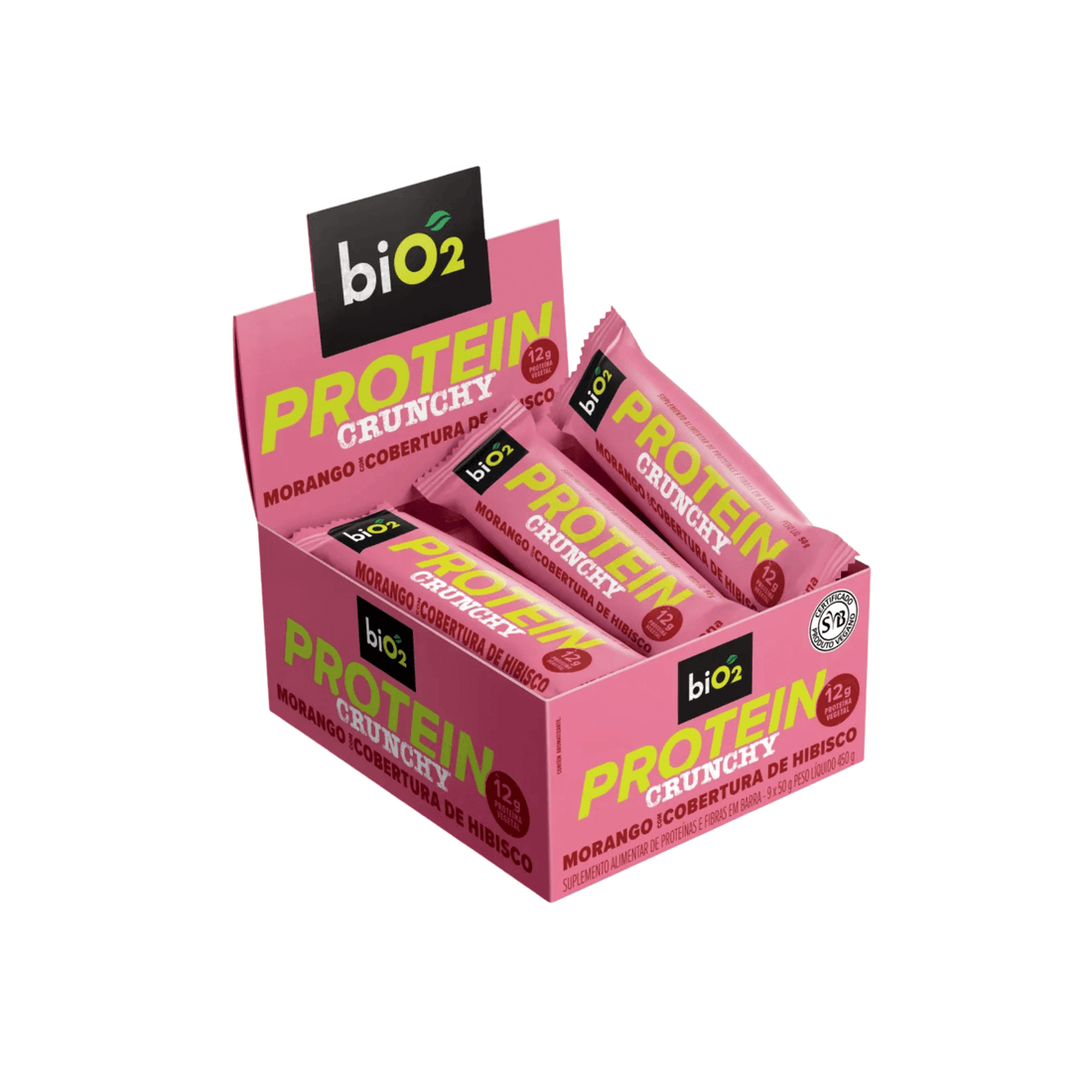 Protein Crunchy Morango com Hibisco 9x50g - biO2