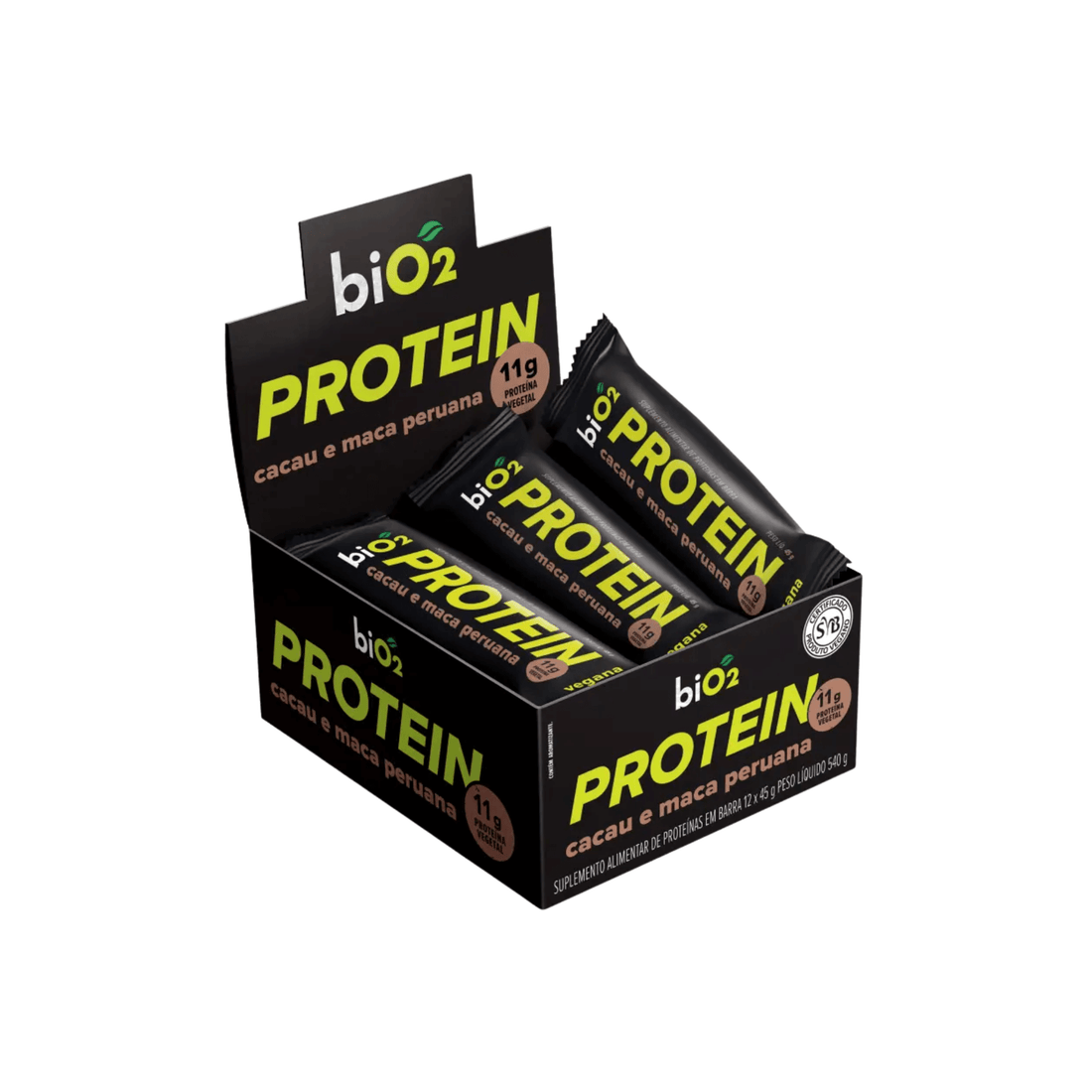 Barra de Proteína Cacau e Maca Peruana 12x45g - biO2